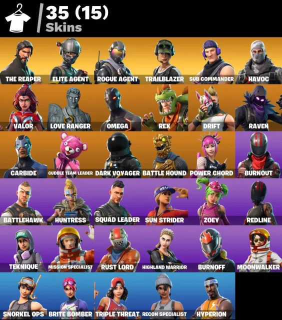 👕 35 скинов 🎮 432 Уровень 💰 1200 V-bucks 💰 The Reaper | Elite Agent | Rogue Agent | Trailblazer |, Продажа, скины 35