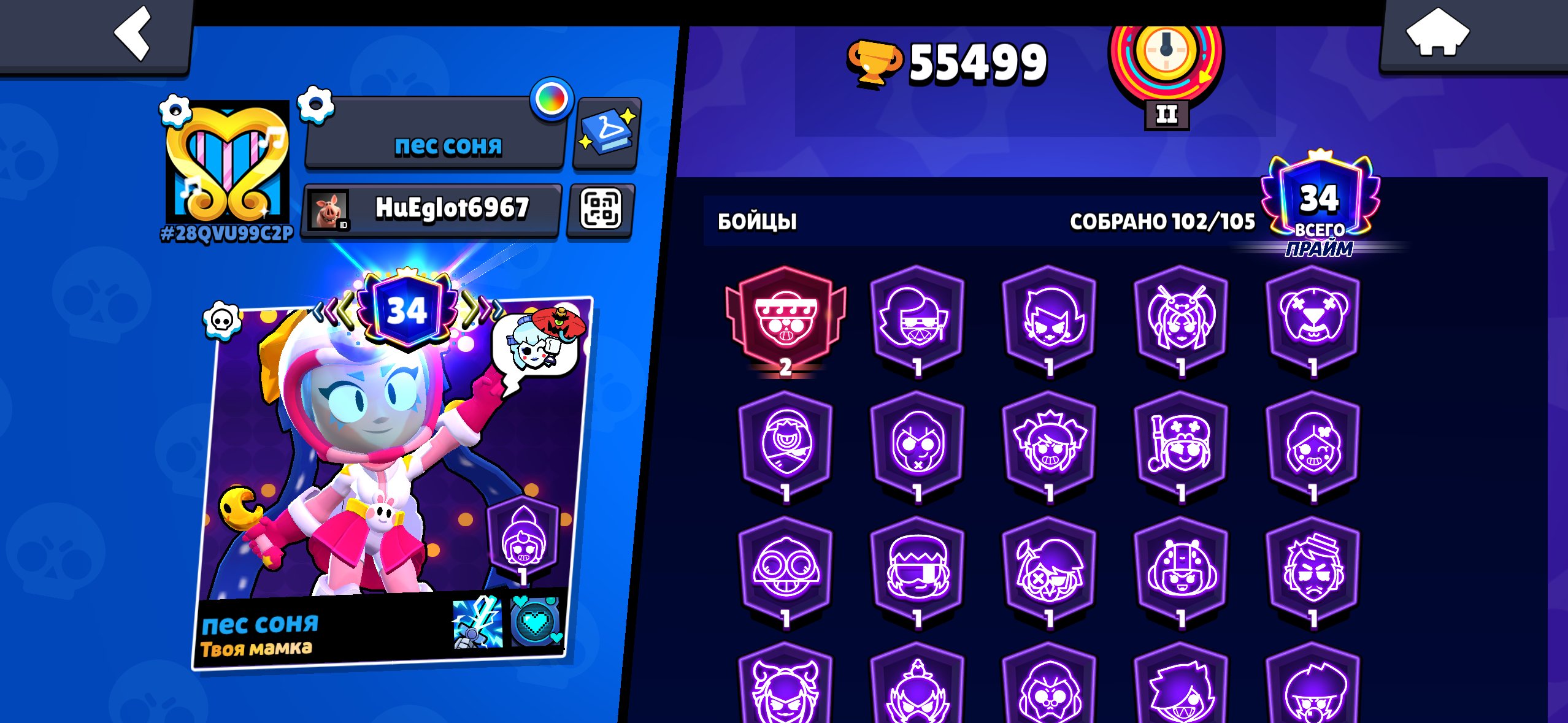 Translator account 2024, trophies 55499, brawlers 102, primes 34