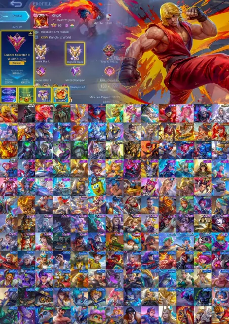 🔥 Starwars Argus, Street Chou, Panda Thamuz, Ducati Benedetta, Allstar Moscow, Transformer Johnson, Sale, Rank: Mythical Immortal, Level: 99, Win Rate: 53%, Heroes: 133, Skins: 392