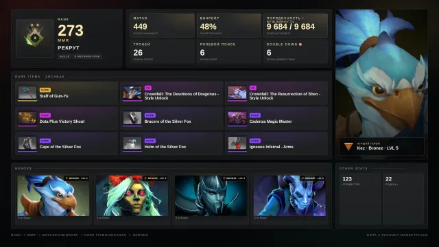 ✨Recrue 5 ≈ 769 MMR✅10000 POLITESSE✅✨sets✨⚔️35 trophées⚔️🎯0 doublons🎯2 JETONS, Vente, 769 MMR, 10000 politesse, 10000 courtoisie, 826 matchs, 1214 heures