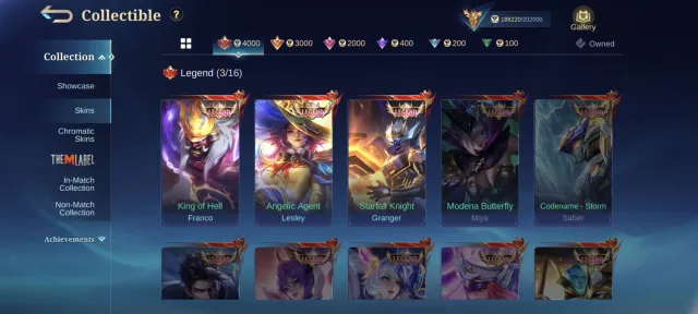 Fat MLBB account for sale, Rank: Epic, Level: 77, Win rate: 52%, Heroes: 133, Skins: 378