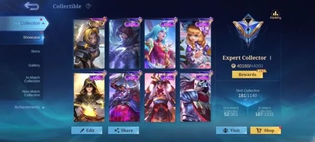 collector Natalia deluxe 28 Gaara Vale EPIC Lunox Gusion Roger Freya Bane emblem Max, Продажа, Ранг: Мифический, Уровень: 60, Процент побед: 42%, Герои: 110, Облики: 181