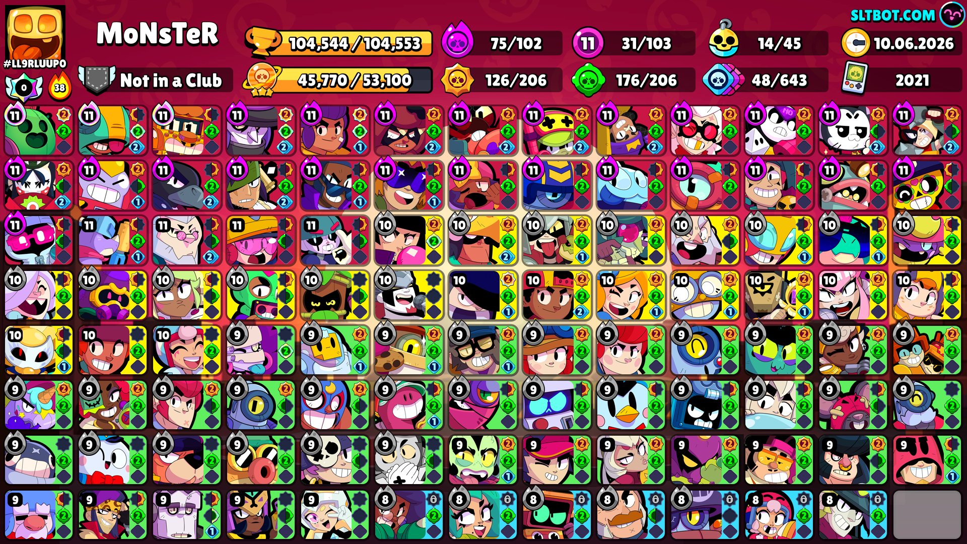 🪐SATURN SLAVA 1🪐87🟪EP SIN⭐️33ST-11SIL-23 HIPER⭐️21 BAFFI⭐️KINOV ≈30.5K GEM⭐️ AN OLD MYTHIC IN RB⭐️, trophies 43000, brawlers 103, primes 19