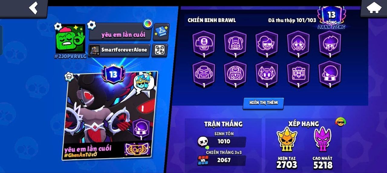 101/104 Brawlers🌵 30 Max⚡ 54 Hypercharges🔥trophy 22833➤ Rare & Super Rare Skins🎭, trophies 22833, brawlers 101