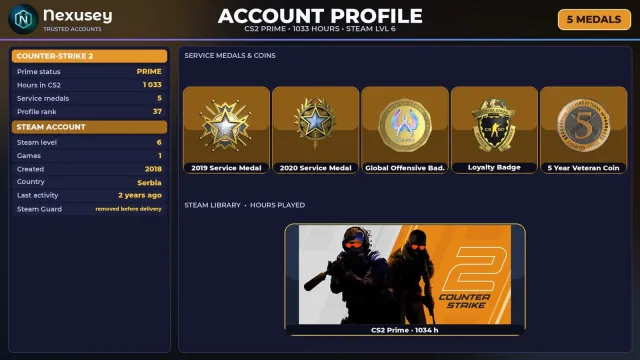 🚀 【CS2 PRIME】 ✨ +5 РЕДКИХ МЕДАЛЕЙ: СЛУЖБА 2019 · СЛУЖБА 2020 · GO ✨ 2018 г. | ПОЛНЫЙ ДОСТУП #4ECP6M, Продажа, Инвентарь пуст, Есть PRIME