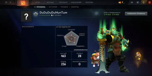 🧿💤2300 MMR💎9653 Honesty🧊NOT BOOSTED BY BOTS❄️35 LEVEL TROPHY🧿FULL ACCESS💤MAIN PULL💎RANKING🌎💎, Sale, 2300 MMR, 9653 honesty, 9653 politeness, 463 matches