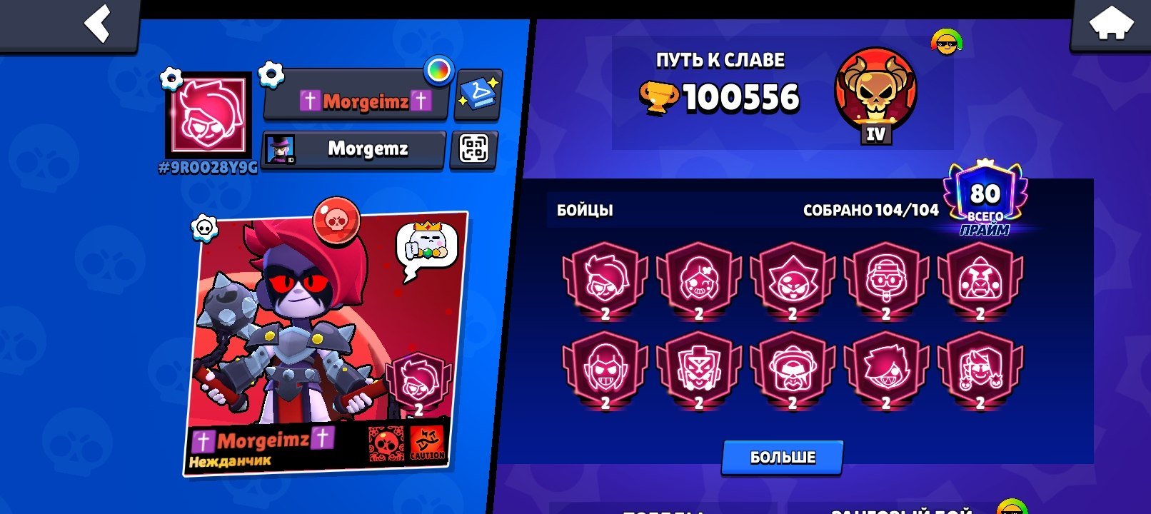 Account from 2019, trophies 101100, brawlers 104, primes 80
