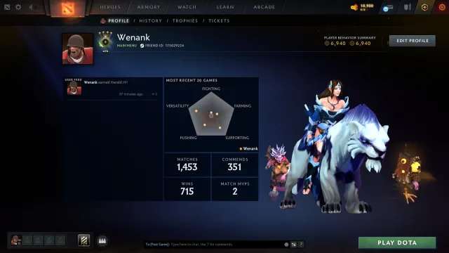 ⚫️【532 MMR】⚪️【~49% CONFIDENCE】⚫️【6940 HONOR】【2014 YEAR】⚪️【1453 MATCHES】【Auto-Delivery】⚫️, Sale, 532 MMR, 6940 honor, 6940 politeness, 1453 matches, 1552 hours