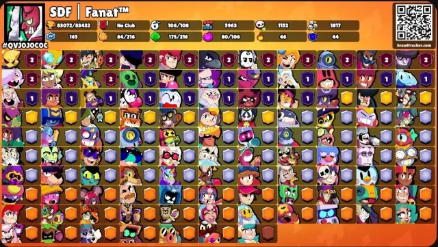 Selling a Brawl Stars account, 83072 trophies, 106 brawlers, 44 primes