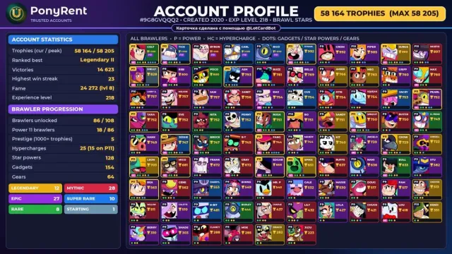 🦄 【BRAWL STARS】 🌸 58 164 CUPS | 86 BRAWLERS | 12 LEG.: Amber · Chester 🌸 FULL ACCESS #4ELORH, 58164 cups, 86 brawlers, 10 primes