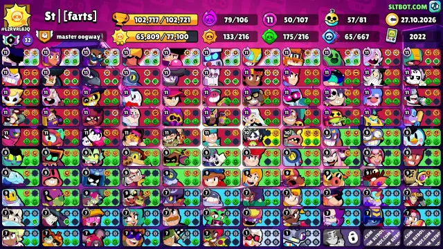 Fat AK 2022🤑 184 gems, 57 Buffys, 50-11 power, 79 hyper, 102717 trophies, 107 brawlers, 69 primes