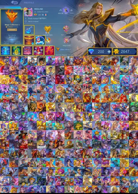 Lancelot almost set🔥 full assasin collection Mega collector 3 available for sell, Sale, Rank: Legend, Level: 130, Winrate: 60%, Heroes: 133, Skins: 460