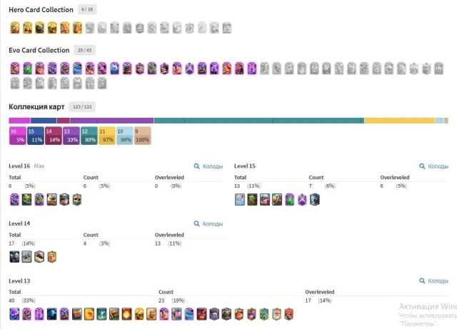 🏆13293🏆🎴CHAMPION🎴🎭98 EM + 14 RARE🎭❤️🔥6x16 + 7x15 + 4x14 LVL❤️🔥🏅6 HEROES + 20 EVO🏅, 31 arena, 55 level, 13293 trophies, 123 cards, 22 leg, Available