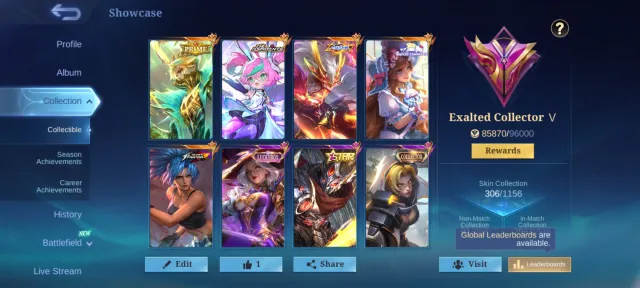🔥85,000 collection points🔥Moscow Allstar🔥Granger Prime🔥Nana Aspirant🔥Florin and Karina Prime🔥, Sale, Rank: Mythical Immortal, Level: 126, Win rate: 49%, Heroes: 133, Skins: 306