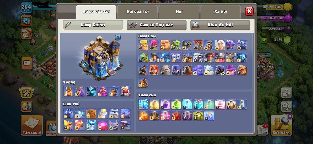 TH 18 Near Max 4 Heroes max ➤16 epic items➤Nc Available➤ Strong Troops➤ Great price Strong Base, 18 TH Main Village