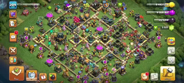 🏠17TH 99%🏠💯LVL 209💯💎3600 GEMS💎👑HEROES 87/100/54/60/50/20👑🧙♂️14 HEROES SKINS + 2Design🧙♂️, 17 TH Main Village