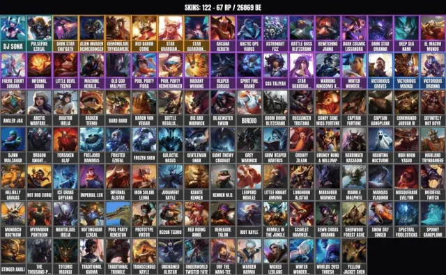 122 skins 💠 164 champions 💠 26.9K BE 💠 Kog'Maw, Monarch Butterfly 💠 Little Knight Amumu 💠 Karate Master Kennen 💠 Boom, Sale, level 249, champions 164, skins 122, No rank