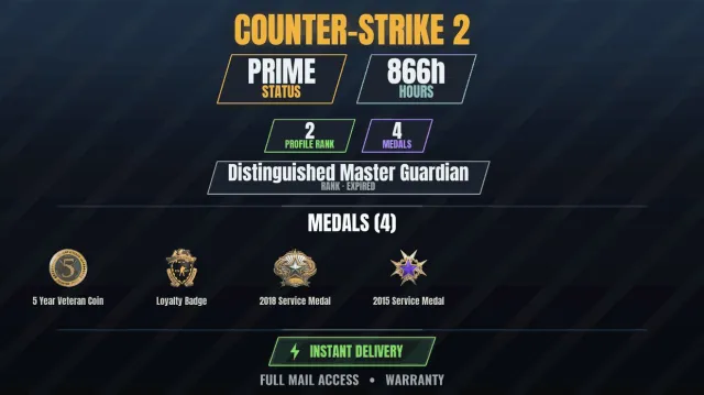 【CS2 Prime🏆866ч🎮4 медалей】 Медаль за службу 2015, Медаль за службу 2018,Значок верности,Монета, Продажа, С инвентарем, Есть PRIME