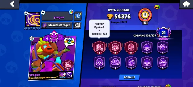 ⭐️ТОП АКК 54K И 2700 НА ЧЕСТЕРЕ⭐️💥АВТОВЫДАЧА💥👑ЧЕК ОПИСАНИЕ👑⚡️ТО ЦЕНЫ У НАС⚡️, 54000 кубков, 102 бравлеров, 21 праймов