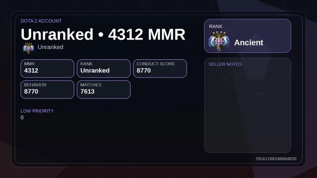 #DK241 | 4312 MMR + 8770 behavior + 7613 matches + 649 skins: 1 ARCANA + OGRE, Sale, 8700 integrity, 7600 matches