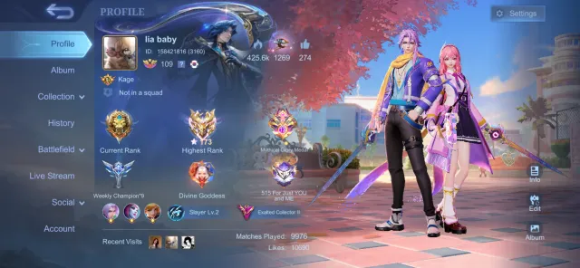 Good win rate | Bindable | First Owner, Sale, Rank: Mythical Immortal, Level: 109, Winrate: 75%, Heroes: 133, Skins: 450