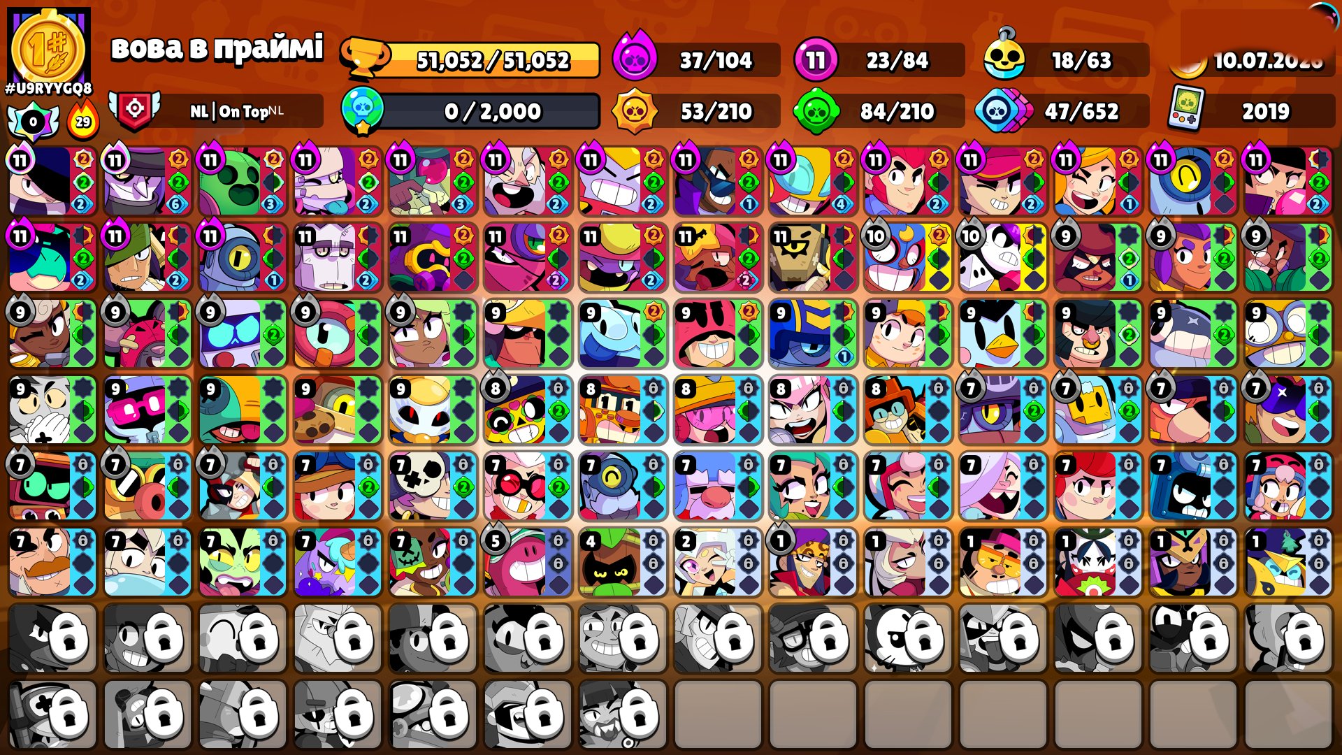 ⚠️**[AUTO]**💎⭐️🔮51k🏆🔮84 of 103🔮 LVL 23-11 🔮28 PRIMES🎅🏿 2019 ACC🎅🏿 FIRE SKINS 🥵, trophies 51000, brawlers 84, primes 28