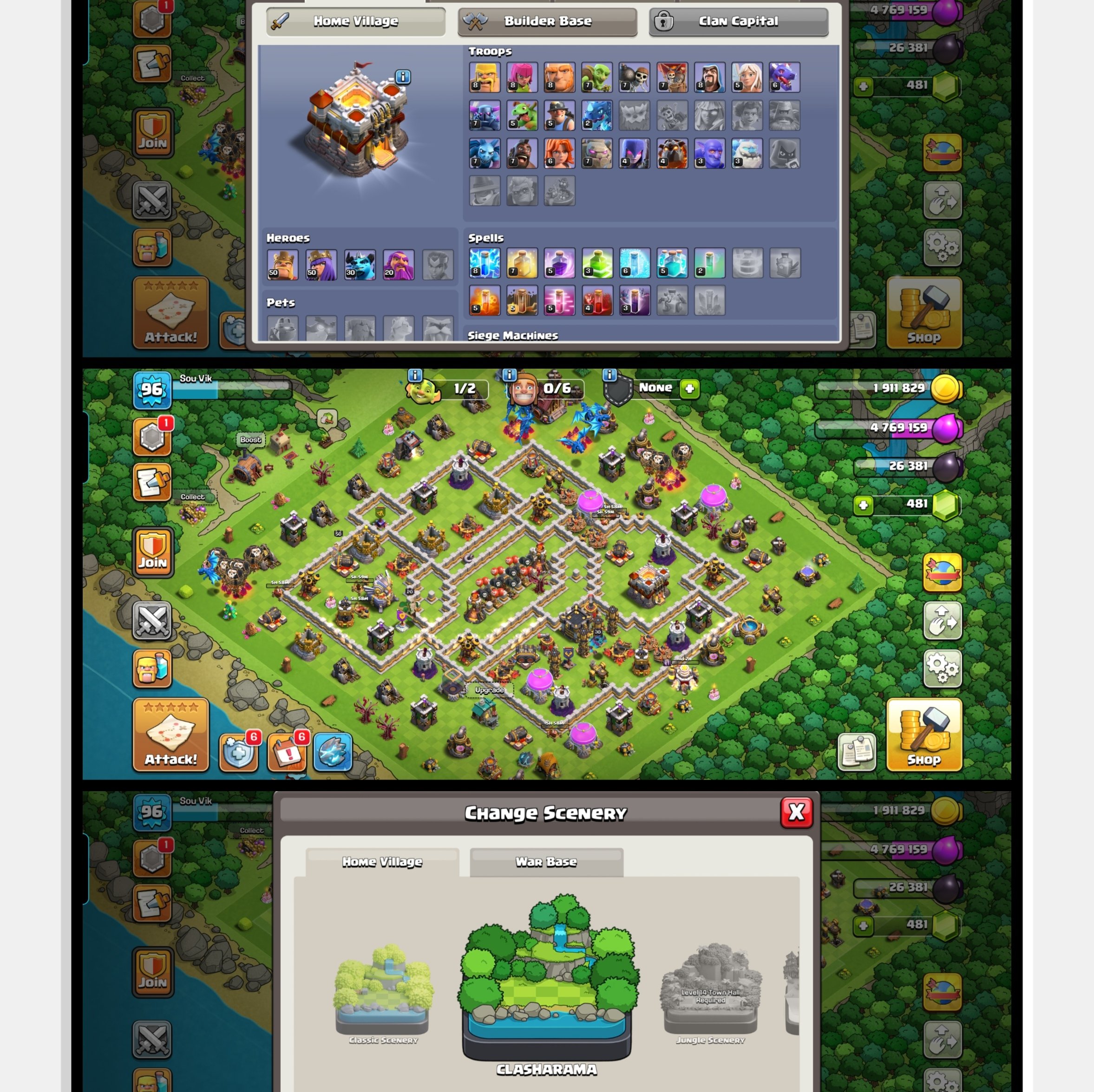 Th11 ✦100% MAX ✦5x Epic EQ.✦Clash-A-Rama Scenery ✦4x Best Hero Skins ✦instant Delivery✦No.476, 11 TH