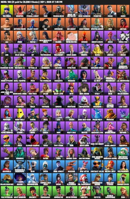 (AUTO DELIVERY) FAT FORTNITE ACCOUNT🥶152 skins/galaxy scout🥶joltara custom🥶surf witch🥶