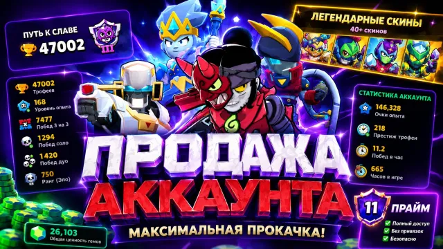 47000 trophies, many skins, 11 primes, account from 2020