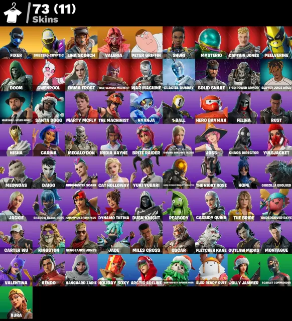 👕 73 skins 🎮 Level 1308 💰 100 V-bucks 💰 Fixer | Subzero Cryptic | Lina Scorch | Valeria | Peter, Sale, skins 73