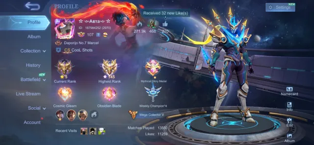 Argus Star wars🔥Yz exo🔥 Levi🔥 Naruto🔥 Sasuke🔥 Megumi🔥 4x collectors, Sale, Rank: Mythical, Level: 107, Win rate: 50%, Heroes: 133, Skins: 463
