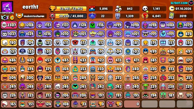 🧩☘️Personal Account☘️🧩, 53945 trophies, 107 brawlers, 22 primes