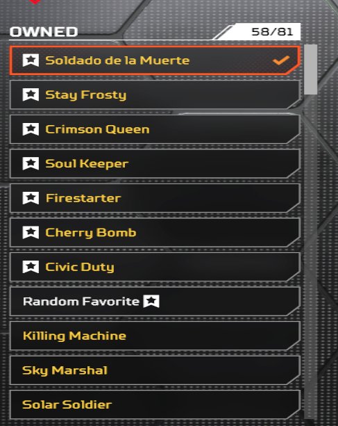 master 25s, 26 skins on bang, 460+ leg, 2 hairlooms(bangalore and kerambit), Diamond, 900 level, Relic: Yes