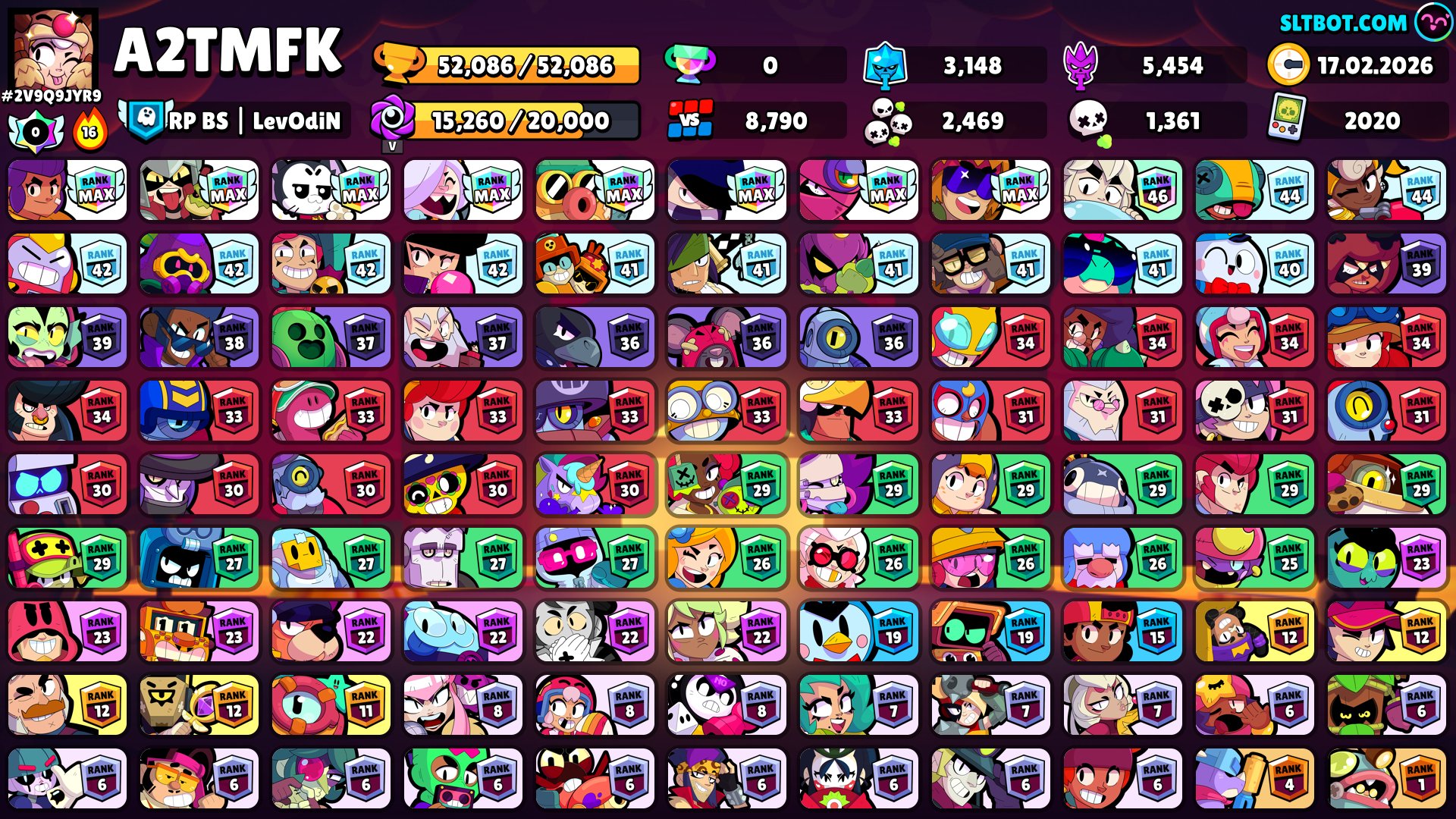 ⚡️ 𝟓𝟒𝟏𝟐𝟑 ● 🟠СИРИУС🟠 | 👀 СМ. ОПИСАНИЕ 👀 | ✅️ ВСЕ ДАННЫЕ, ПЕРЕПРИВЯЗКА ✅️ | 🟡 15 ЛЕГ. СКИНОВ, trophies 54123, brawlers 101