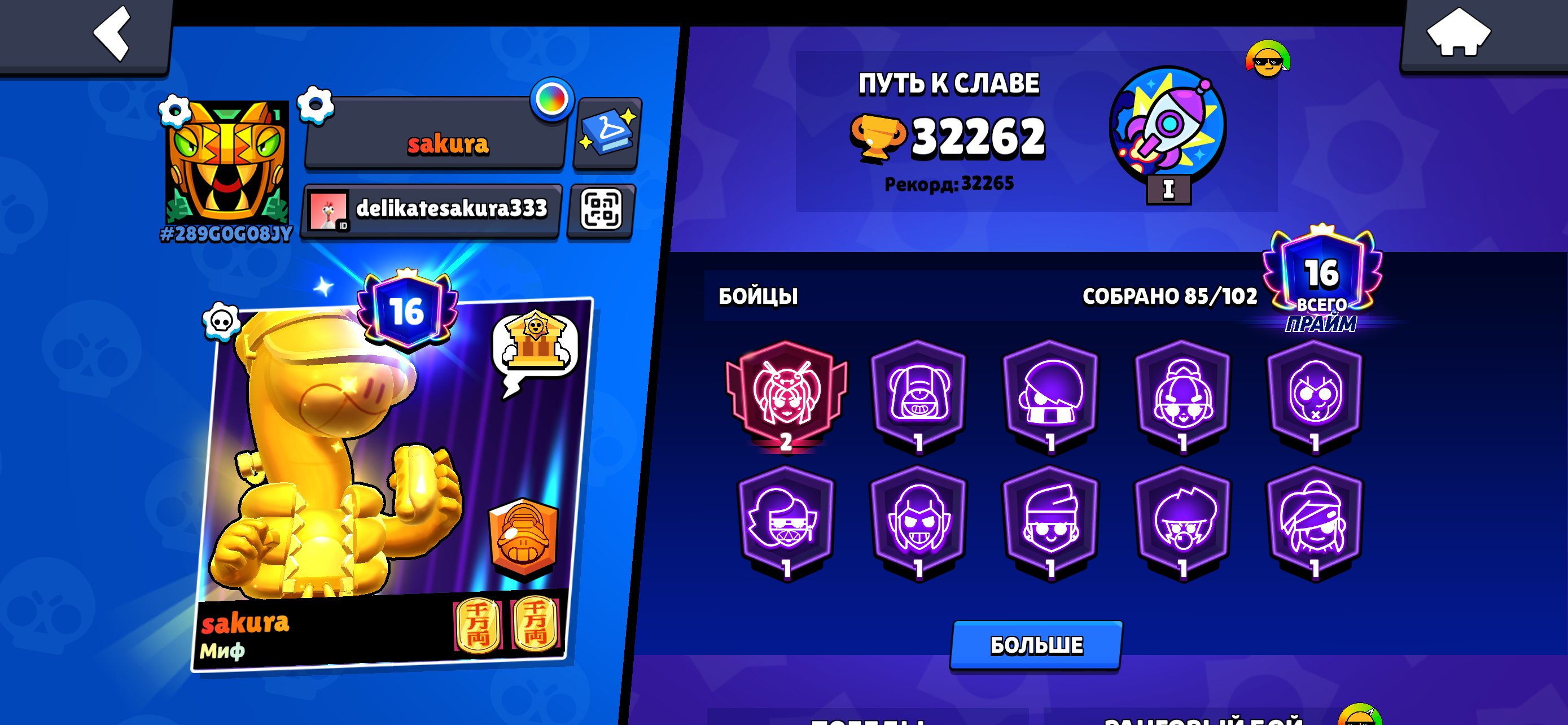 ✅🌴Fat acc || Rebinding || A bunch of skins🌴✅, trophies 31700, brawlers 85, primes 15
