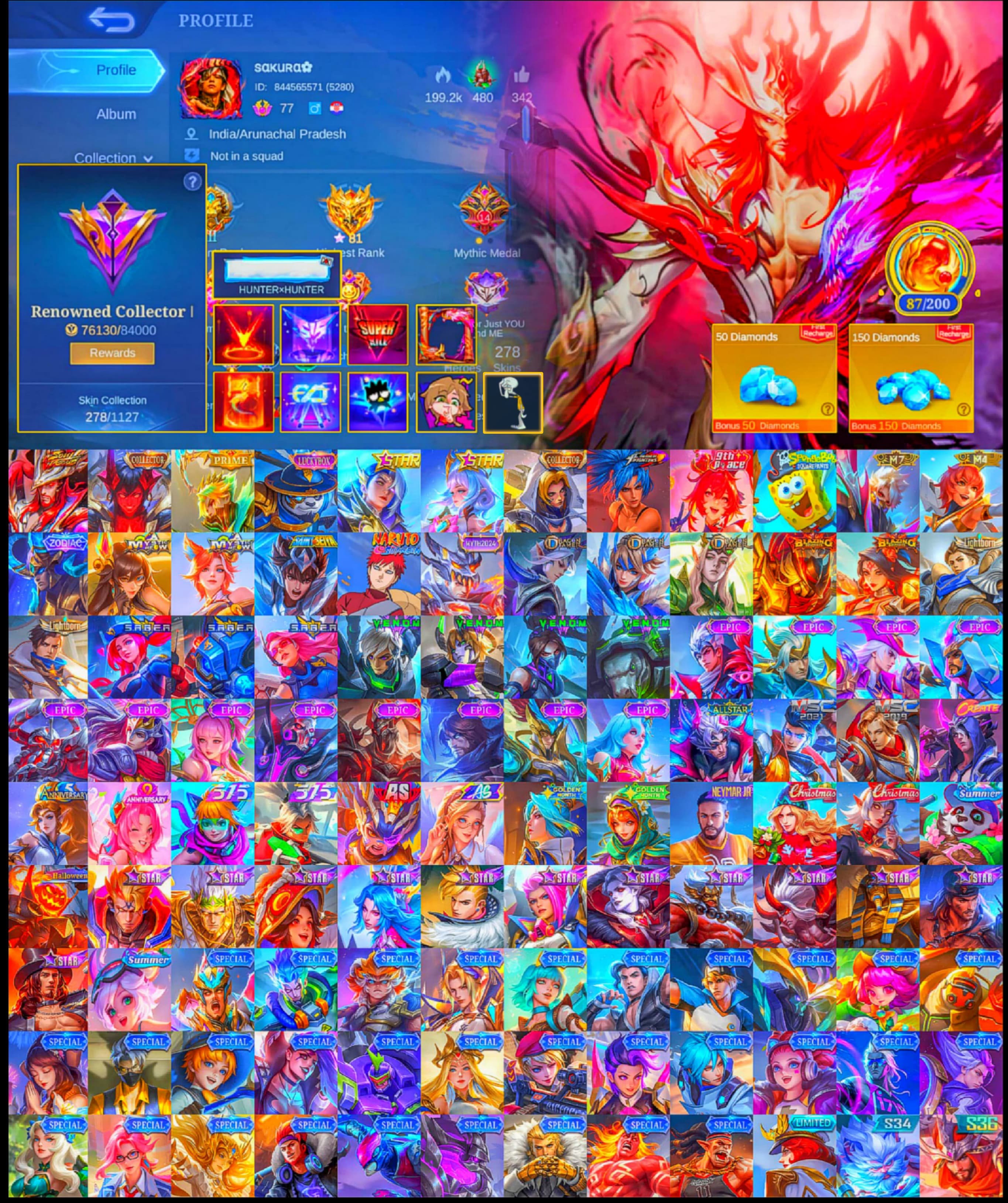 Soul vessel aamon/ Collector valir, Sale, Rank: Mythic, Level: 60, Winrate: 55%, Heroes: 100, Skins: 120