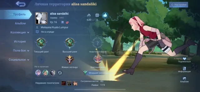 NARUTO KALEA, Sale, Rank: Grandmaster, Level: 9, Winrate: 80%, Heroes: 7, Skins: 19