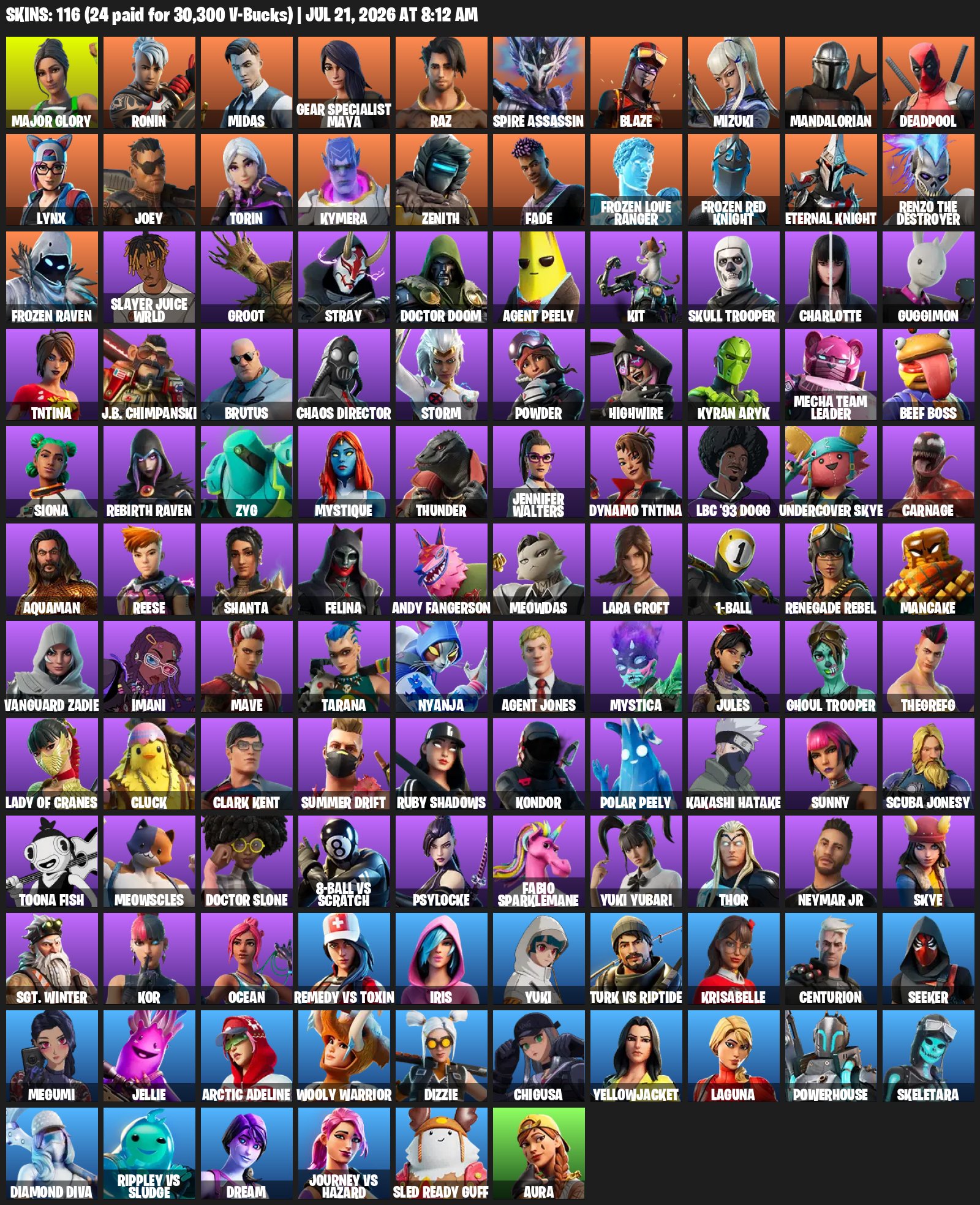 🟢117 SKINS 🟢❤️🩹JUST YOURS❤️🩹 🔥LARA CROFT🔥GET GREEDY🔥 💎MAIL INCLUDED💎🕐AUTO-ISSUE🕐, Sale, skins 117