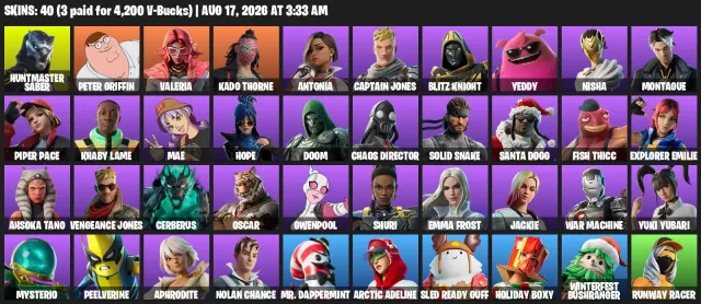 ⚡ 🐱👓 【ACC 2022】 ♦️ 【Huntmaster Saber, Peter Griffin, Valeria】 ♦️ 【842LVL】 🐱👓 #FN52591 ⚡, Sale, skins 40