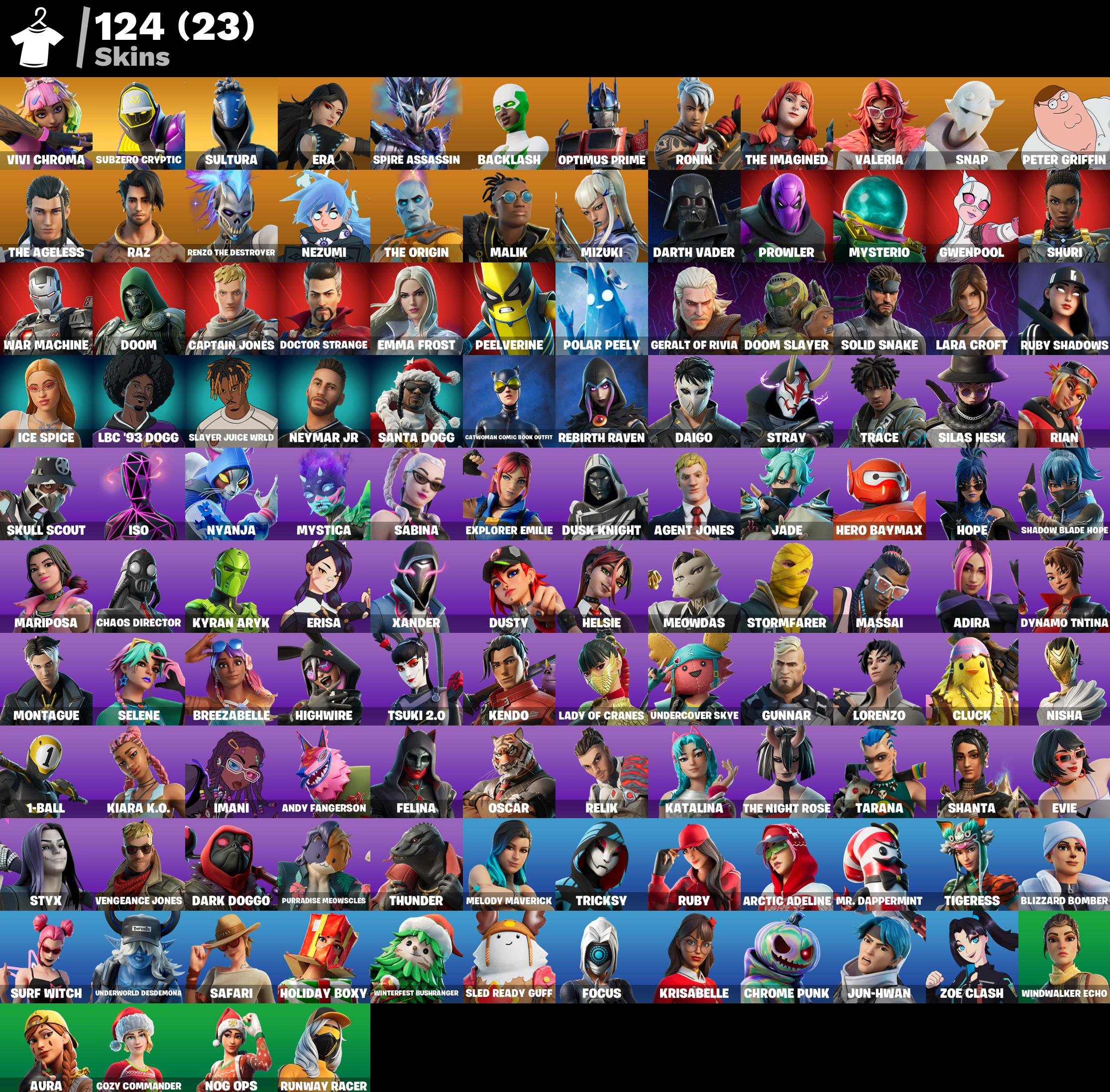 🎮 Level 2721 💰 50 V-bucks 👕 124 skins Vivi Chroma | Subzero Cryptic | Sultura | Era | Spire Assassin, Sale, skins 124
