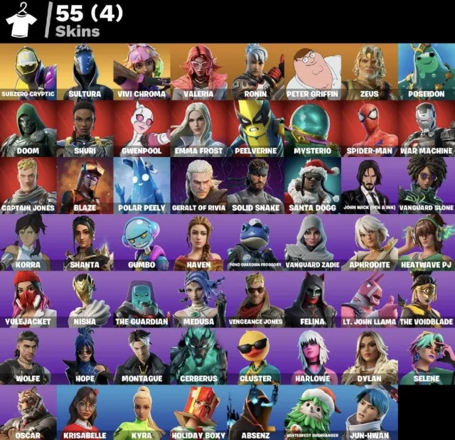 🌸 55 Skins 🌸 Subzero Cryptic 🌸 Sultura 🌸 Vivi Chroma 🌸 Valeria 🌸 Ronin 🌸 Peter Griffin 🌸 Zeus, Продажа, скины 55