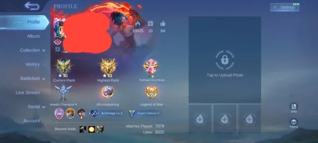 PERSONAL ACCOUNT | KOF KARINA | LIGHTBORN FANNY | STUN SELENA | VENOM DYRROTH + GUSION. +MORE, Sale, Rank: Mythic, Level: 58, Winrate: 54%, Heroes: 119, Skins: 139