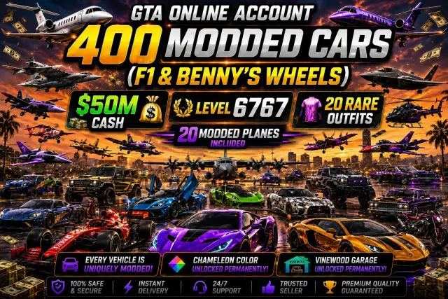 🚗 400 Unique Modded Vehicles/Cars | $50M Pure Cash 💰 | Level 6767 | 20 Rare Outfits 👕| Enhanced, Sale