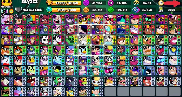 😍BP SKINS💎🏆42260 CUPS🏆🥊106/106 BRAWLERS🥊🌈237 SKINS ≈23K GEMS🔥✅33 11x POWER✅, 42260 cups, 106 brawlers, 8 primes