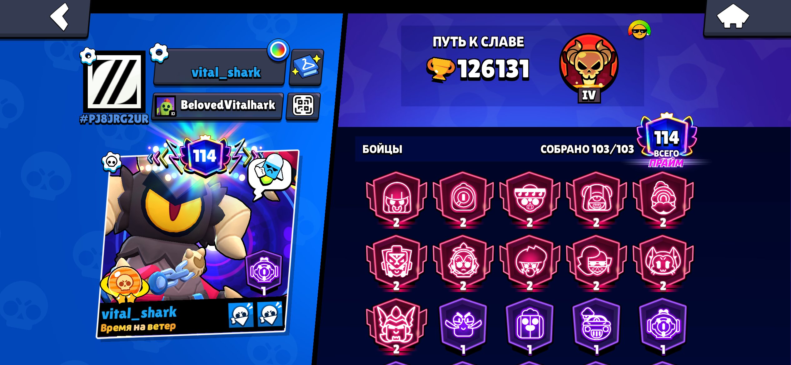 Akk brawl stars, trophies 126131, brawlers 103, primes 114