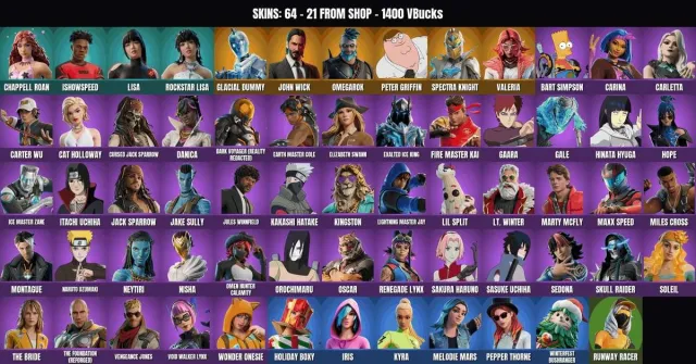 [PC/PSN] 64 sk 🔥1400 VB🔥John Wick🔥Valeria🔥Peter Griffin🔥Kaderin öfkesi🔥Sarsılmaz, Satış, skinler 64