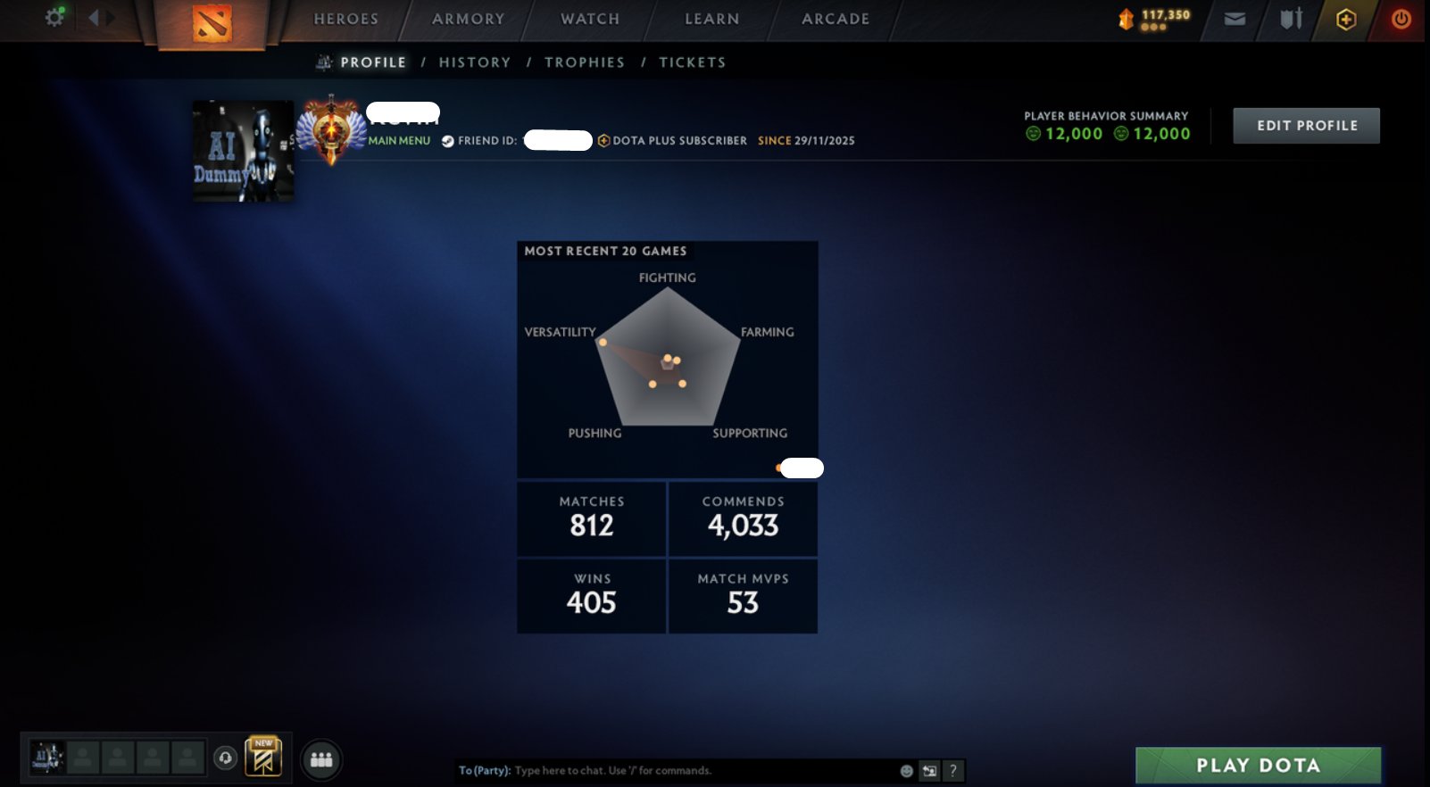 6000 MMR【Immortal — Uncalibrated】Main Pool (Fast queue among high levels) + Recalibration | Warranty, Sale, 6000 MMR, 12000 Behavior score, 800 games, 400 hours