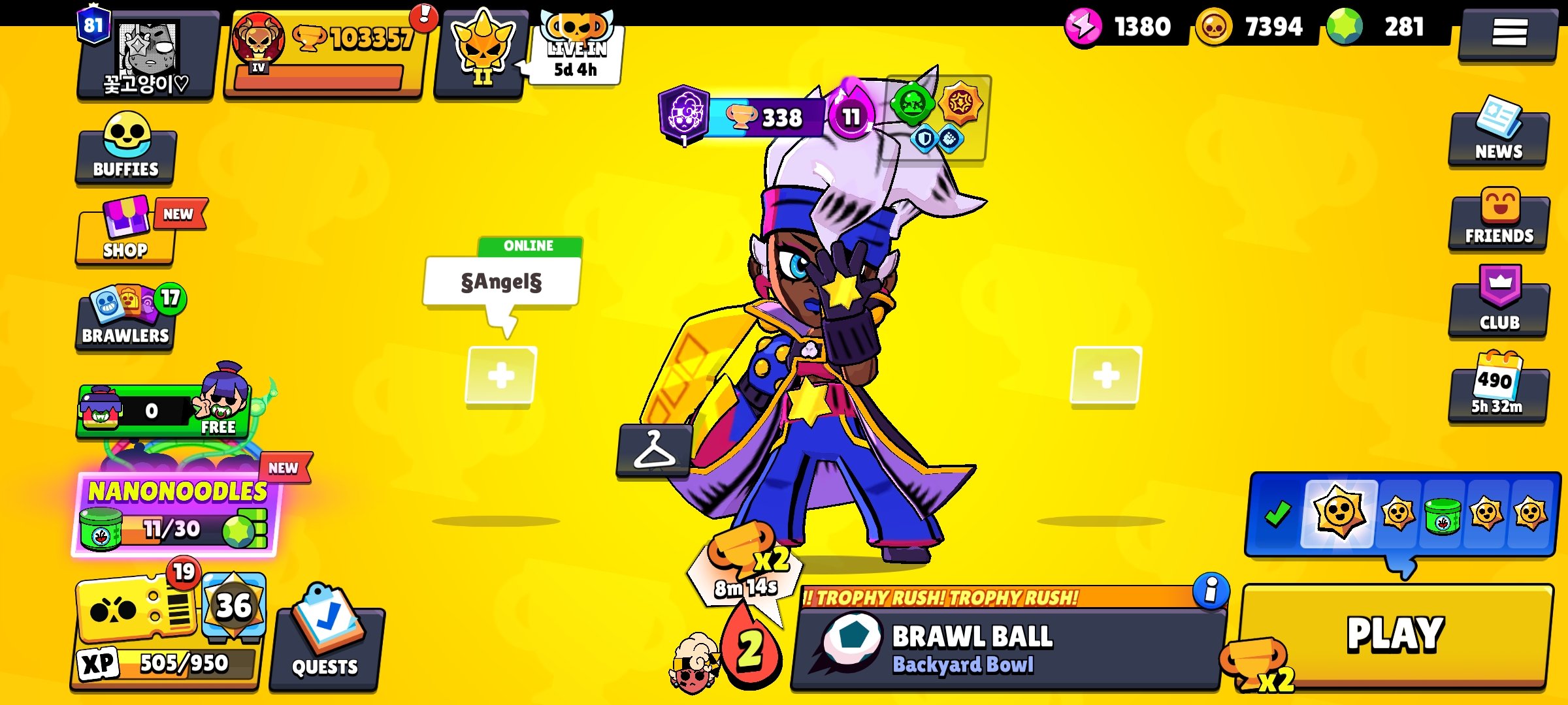 Lots of exclusive skins, lots of blings and gems, trophies 100357, brawlers 104, primes 81