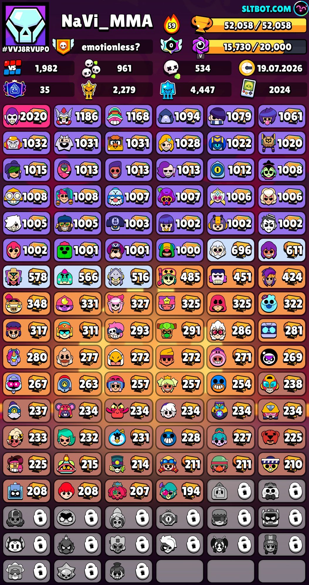 It’s the bomb, man, trophies 52063, brawlers 88, primes 35