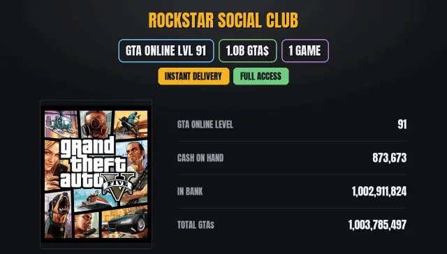 【SOCIAL CLUB】 🏆 【GTA ONLINE】 🎮 【1.0B PURE CASH GTA$】 💠 【1 игр】 💎 Grand Theft Auto V, Продажа